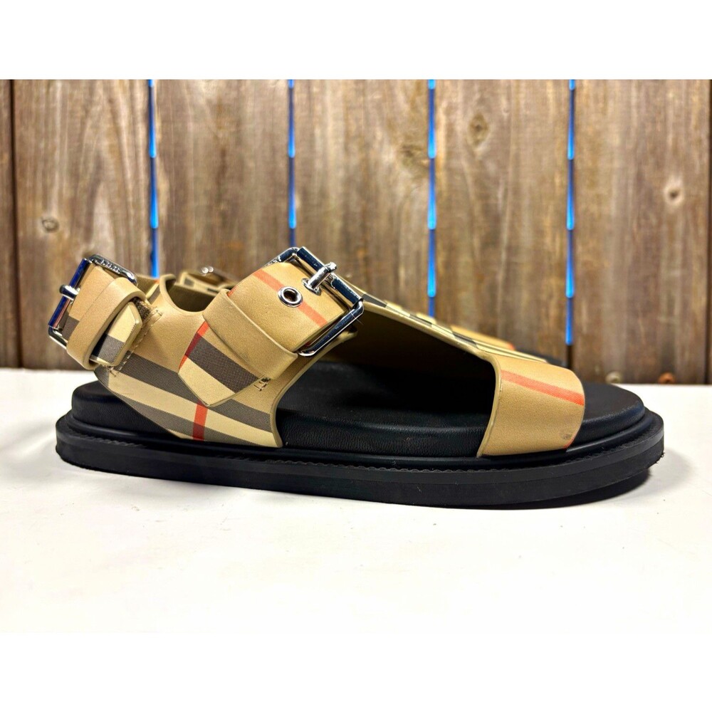 Burberry Check Sandals Kids EU 31 Beige/Black Buckle Ankle Strap Open Toe